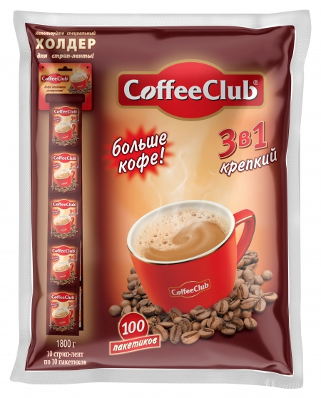 Coffee Club Напиток кофейный  растворимый 3в1 Крепкий 18гх 100шт в/у_0